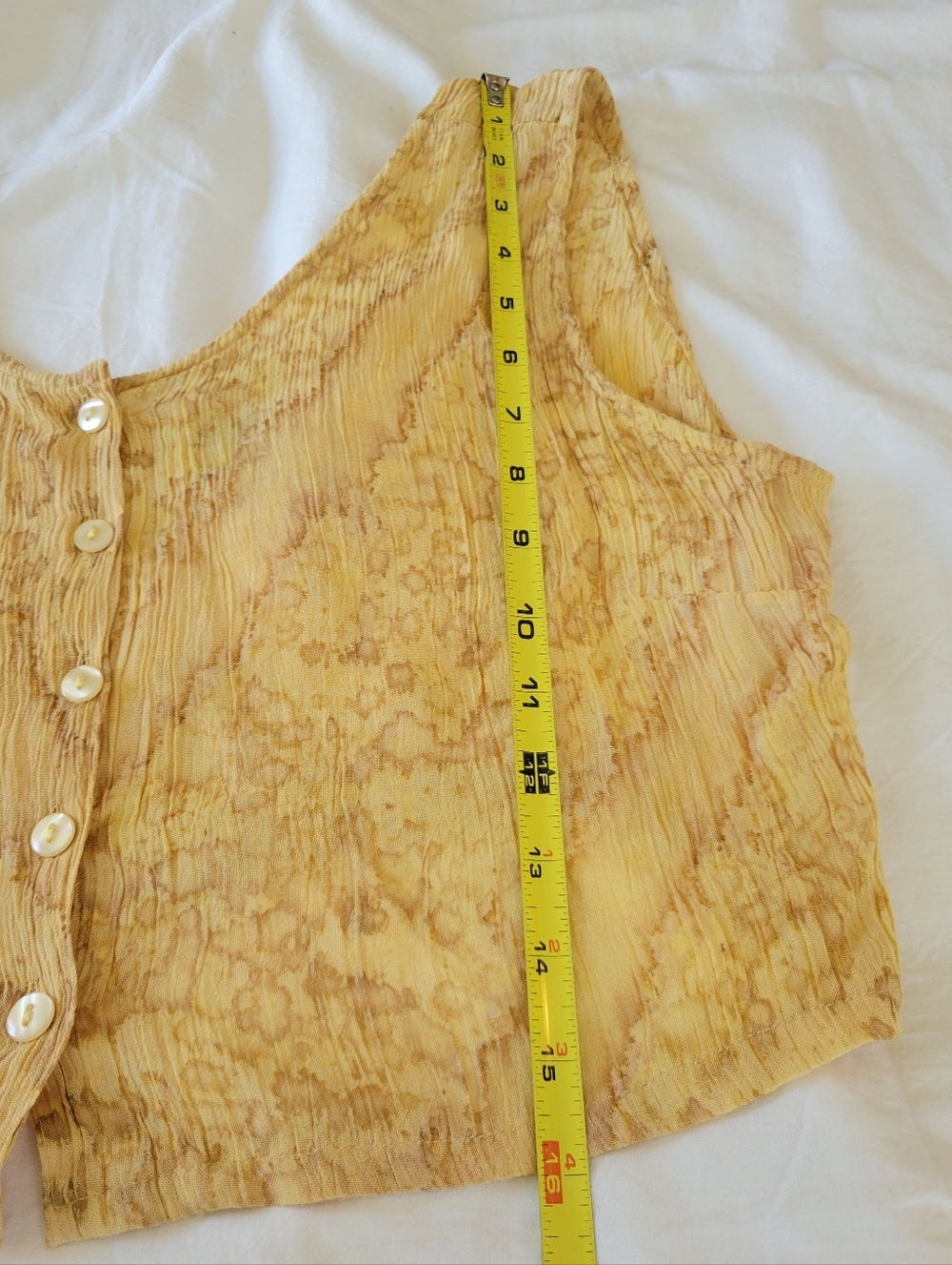 Vintage Encounter Crop Top With Buttons Womens Size Small Yellow Boho Hippie - Picture 8 of 11